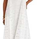 MEROKEETY Women's Summer Spaghetti Straps Sundress 2026 Casual Sleeveless Floral Lace Eyelet Boho Beach Maxi Dress, White, Size L