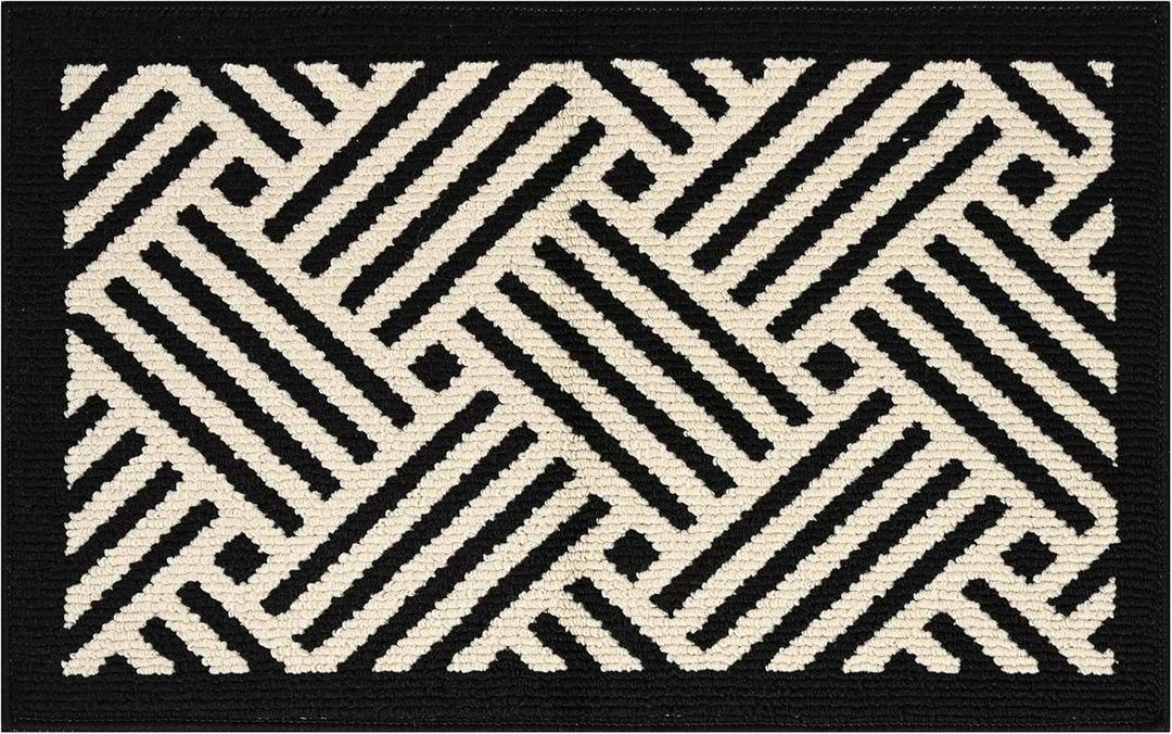 GRANNY SAYS Indoor Doormat, 20" x 32", Non-Slip Front Door Mats, Outdoor Welcome Mat Washable, Low Profile Indoor Door Mats for Entryway, Floor Inside Back Door Mat (1'8" x 2'8" (Rectangular), Beige Black-wave)