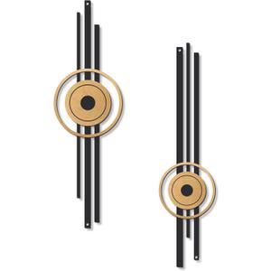 Pigort Metal Abstract Wall Art, Black Wall Art, Geometric Contemporary Wall Decor,Vertical Modern Wall Art for Living room Bedroom Office 4.3x15.7inch Set of 2 (BG2)