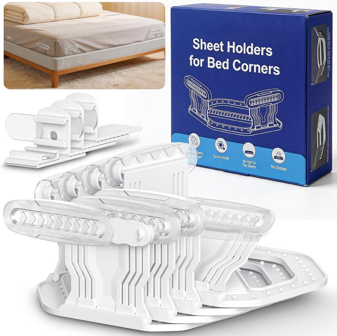 Sheet Holders, 8Pcs Secure Bed Sheet Holders for Corners & Sides with Heavy Duty Bed Lock, Keep Sheets Firm & Tight, No More Loose Bedding, Universal Fit, Easy Installation