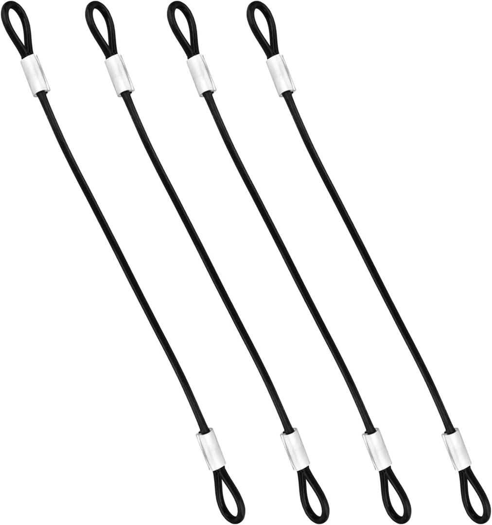 4 Pcs Stainless Steel Wire Cable with Loops 20 Inch Vinyl Coated Wire Rope Long Rope Lanyard Lock Safety Chains for Outdoor Travel Home Hanging, 5 mm Thickness (Black)