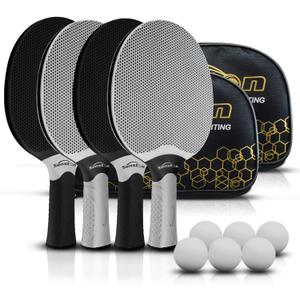 Senston Table Tennis Rackets Set,Professional Ping Pong Paddle Set for 4 Players, Composite Rubber Table Tennis Paddles, Indoor or Outdoor Games. (Black&White)