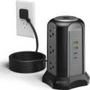 Power Strip Tower Surge Protector, SUPERDANNY Desktop Charging Station, 10 Ft Extension Cord, 9 Outlets, 4 USB Ports, 1080 Joules, 3-Prong, Grounded, Multiple Protections for Home, Office, Black
