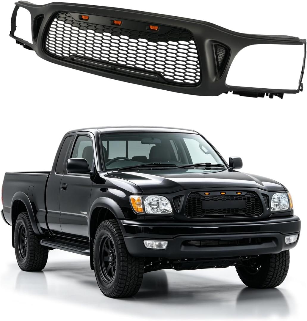 Front Grill Compatible with 2001-2004 Tacoma Matte Black with Light