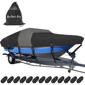 1600D + 1200D Boat Cover with 2" Wide Loops for Trailering and Mooring - Ultra Durable Waterproof Fits 22-24ft Tri-Hull, V-Hull, Runabout, Fish & Ski Boat, Bass Boat, with Storage Bag