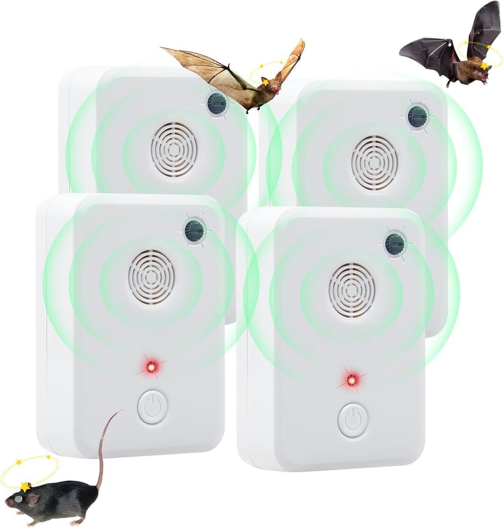 2026 Upgraded Bat Fortress Mini Repeller Indoor Ultrasonic Bat Deterrent Devices Plug in, Friendly to Human & Pet (4Pack) (Beige)