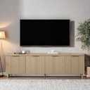  FONTOI TV Stand, Entertainment Center for Up to 60 TVs, Media Console with Wooden Legs & Gold Handles, Modern TV Cabinet with 4 Cylindrical Stripe Doors, Fluted TV Cabinet for Living Room, Natural : Home & Kitchen