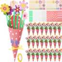 Motipuns 24 Sets Mother's Day DIY Paper Flower Bouquet Craft Kit Bulk for Kids Make Your Own Flower Bouquet DIY Craft School Classroom Teacher Gift Appreciation Gifts (Stylish Color,Daisy)