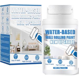 White Paint, White Paint for Wall Touch Up, Interior White Paint with Roller Brush for Flat, Ceiling, Drywall, Quick-Drying Water-Based Wall Paint, Covers Stains, Scratches, Yellowing, Low Odor