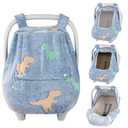 Car Seat Cover Baby Boys Girls, Soft Flannel Infant Carseat Cover with 2 Zipper Windows, Dinosaur Carrier Cover Canopy Glow in The Dark, Comfortable & Machine Washable, Blue