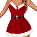 Avidlove Christmas Dress for Women Sexy Santa Dress Set Babydoll Chemise Velvet Sleepwear (Deep Red, Small)