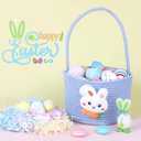 DERAYEE Easter Basket with Handle, Cute Bunny Carrot Basket Easter Egg Hunts Gift Baskets for Easter Party Favors Candy Gifts Storage (Blue)