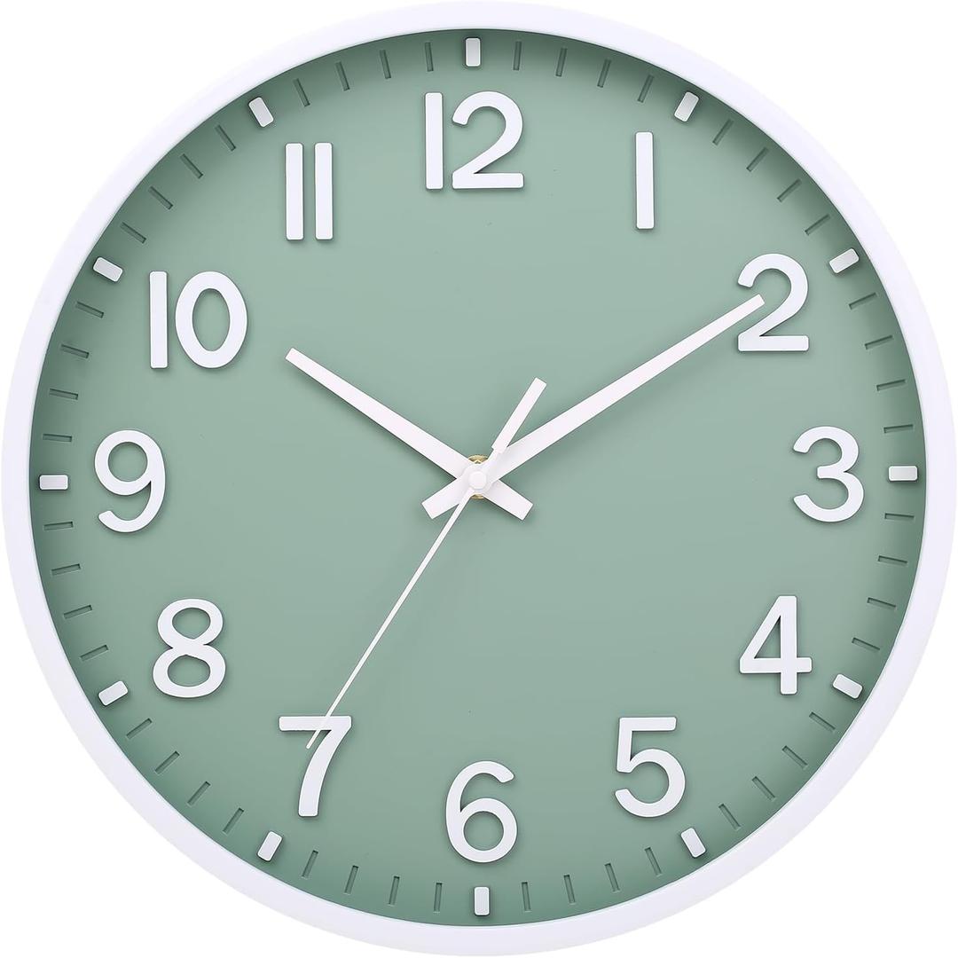 Wall Clocks Battery Operated 8 inch Modern Wall Clock,Silent Non Ticking Wall Clock for Living Room Bedroom Kitchen Office Classroom Decor (Green White)