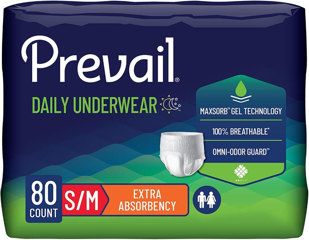 Prevail Daily Protective Underwear - Unisex Adult Incontinence Underwear - Disposable Adult Diaper for Men & Women - Maximum Absorbency - Medium - 80 Count (4 packs of 20)