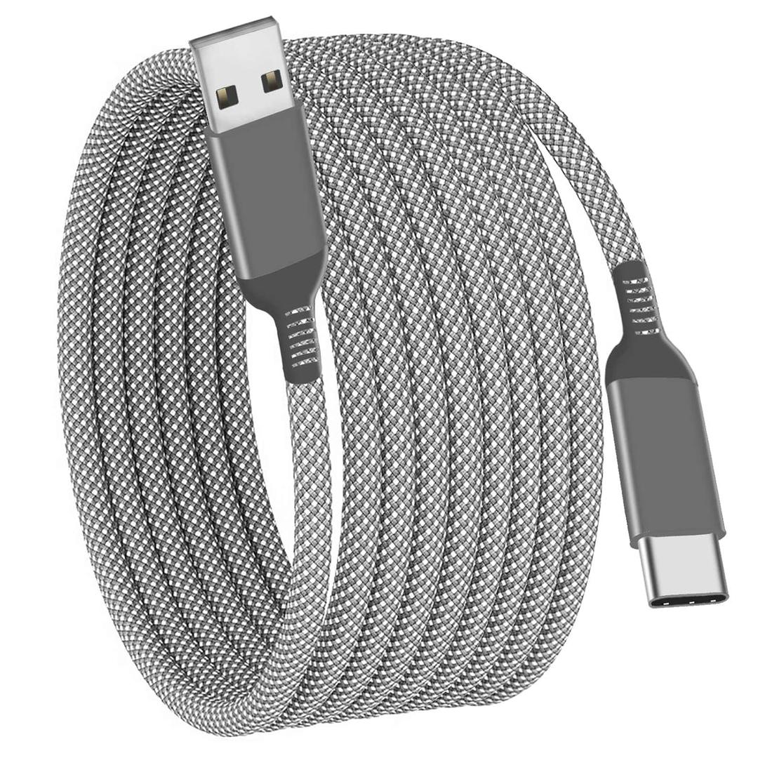 USB C Cable 26FT 1Pack,Extra Long USB-A to USB-C Cable Braided Fast Charger Cord Compatible with iPhone 15,Sony PS5,Samsung Galaxy S24 S23 S22,A15,Note 9 Plus,OnePlus 10 Pro,Nintendo Switch,Moto(Grey)