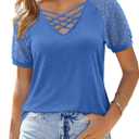 CRAZY GRID Women's T-Shirt Short Sleeve V-Neck Tops 2025 Summer Graphic Trendy Casual Comfy Tshirts (X-Large, Blue)