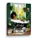Bathroom Decor African American Wall Art Black Girl In Bathtub Canvas Wall Decor Picture Modern Green Botanical Black Woman Framed Artwork For Bathroom Bedroom 19.5x15.5