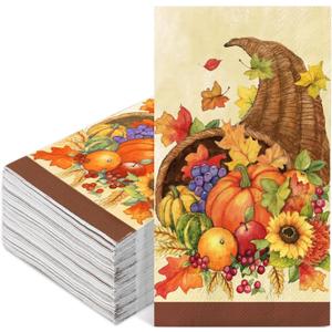 Generic 100Pcs Fall Guest Napkin Autumn Pumpkin Maple Leaf Disposable Paper Napkin Decorative Party Dinner Hand Napkin for Thanksgiving Harvest Home Kitchen Bathroom Party Supplies