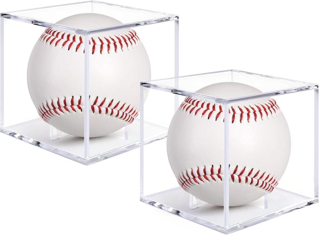 Guirnd 2 Pack Baseball Display Case, UV Protected Acrylic Baseball Holder Display case, Cube Memorabilia Autograph Ball Protector Boxes for Official Size Ball 3.15in