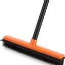 CLEANHOME Rubber Broom for Pet Hair on Carpet & Stairs, Adjustable Long Handle Rubber Broom & Squeegee, Pet Hair Remover Tool for Hardwood Tile Floors, Dog Cat Hair Broom