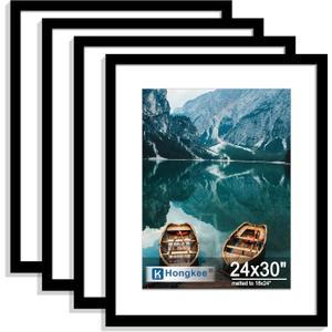 Hongkee 24x30 Frame Set of 4, 24 x 30 Black Wood Style(Mat 18x24), 24X30 in