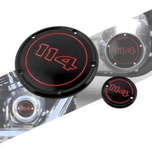 5 Hole Engine Derby Cover CNC Aluminum Fit for Harley Softail Street Bob Fat Bob Low Rider Fat Boy Heritage Classic Breakout 2022-2025 (Black with Red 114)