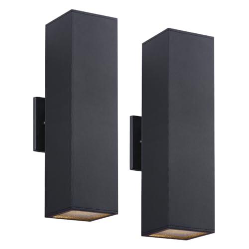 Cerdeco 2 Pack Aluminum Modern Outdoor Wall Light, 15" Exterior Up Down Light Fixtures,Black Front Door Wall Lighting with E26 Sockets [ETL Listed]