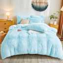 Faux Fur Fluffy Light Blue Comforter Cover 86x80 – Plush Faux Fur Light Blue Bedding 3-Piece Set (1 Furry Duvet Cover + 2 Shaggy Pillow Sham) Cozy Bed Set, Pillowcase 18x24
