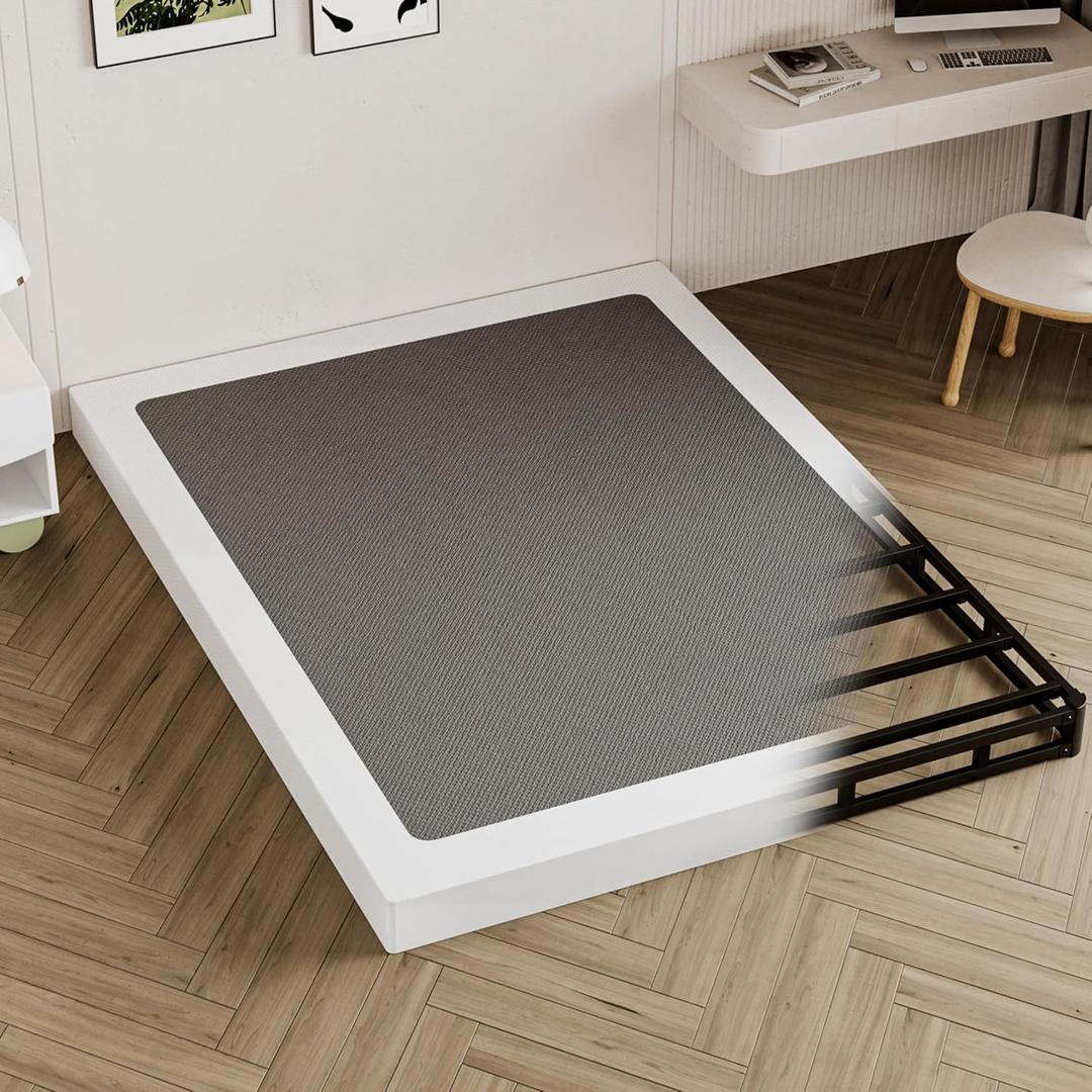 King Box Spring 4 Inch - Heavy Duty Box Spring Mattress Foundation Metal Bed Base with Fabric Cover, Noise Free Easy Assembly Non Slip 3000lbs Max