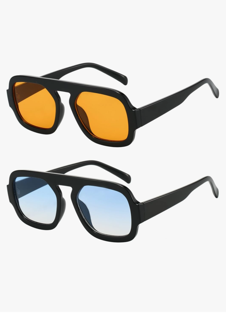 Trendy Square Aviator Sunglasses for Women Flat Top Designer Stylish Frame Sun Glasses Vintage Shades