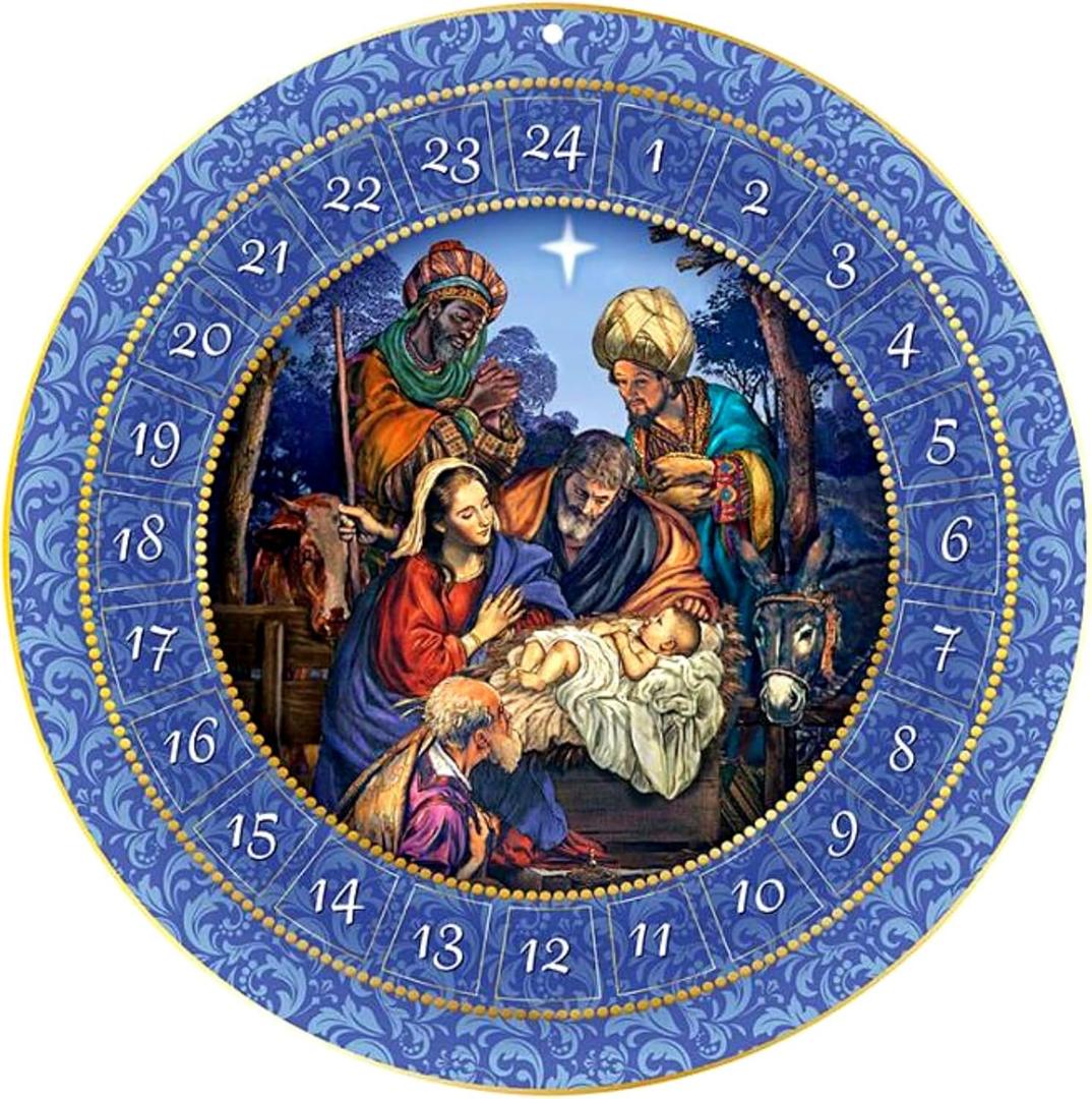 Needzo Round Hanging Religious Catholic Advent Calendar 2025, For We Have Seen His Star Nativity Scene Colorful Countdown to Christmas Activity, Daily Bible Verse Flip Calendars, 13.75 Inches