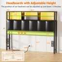 Aheaplus Headboard for Full Size Bed with Storage, Upholstered Headboards with Outlets, USB Ports and LED Light, Reversible Full Size Head Board, Height Adjustable, Comfortable Headboard, Black