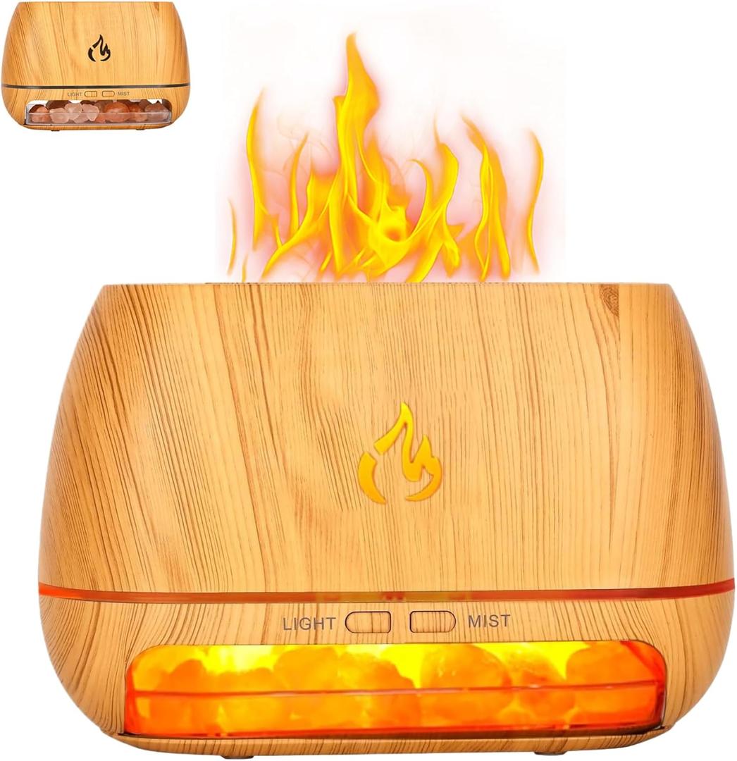 Essential Oil Diffuser 3 in 1 200ML Ultrasonic Essential Oil Diffuser Simulation Flame Humidifier Colorful Light Mist Diffuser Wood Grain Aroma Diffuser for Office Home