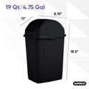 Superio Medium Trash Can with Lid 4.5 Gallon Plastic Swing Top Garbage Can Slim Waste Bin for Under Sink/Cabinet, Laundry Room, Kitchen, Office, Bedroom, Bathroom, College Dorm, 18 Qt, Black