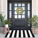 Black and White Striped Rug (23.6 x 51.2 Inches), Striped Layering Mats, Handmade Woven Indoor Outdoor Doormats Striped Rug for Kitchen/Laundry/Bathroom/Living Room