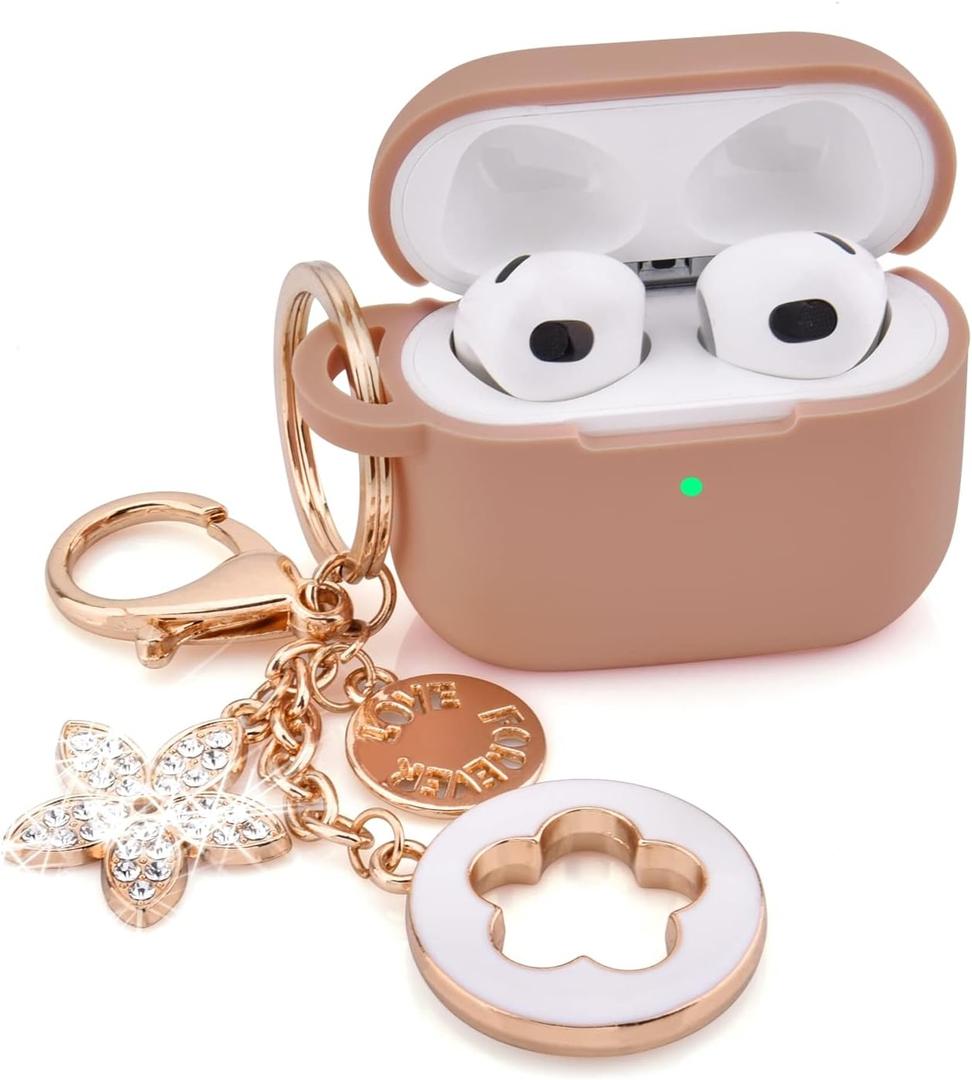 VISOOM Case for Airpods 3 Pink Airpods 3rd Cases 2021 Silicone for iPod 3 Earbuds Case Cover Women Wireless Charging Case with Accessories Girl Bling Keychain for Apple Ear Buds 3rd Generation