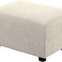 H.VERSAILTEX Ottoman Cover Slipcover Rectangle Fit Length 29'-34' Footrest Sofa Slipcovers Stool Cover Footstool Protector Covers Feature Stretch Thick Jacquard Fabric Removable Washable - Natural (Large)