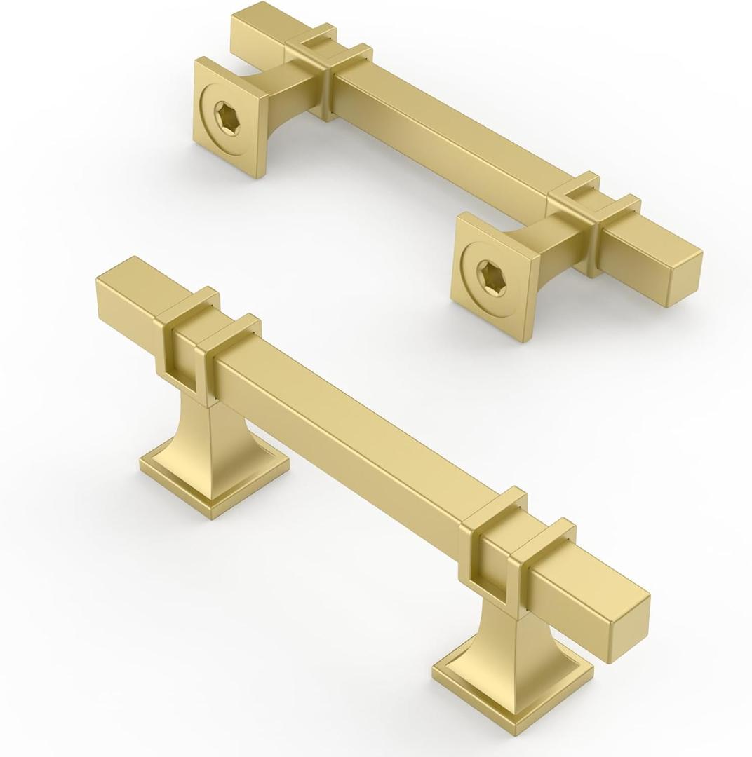 Asidrama 10 Pack 3 Inch(76mm) Matte Brushed Gold Kitchen Cabinet Handles, Cabinet Pulls Kitchen Cabinet Hardware for Cupboard Drawer Pulls (3" Hole Center)