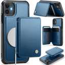 Compatible with Magsafe for iPhone 11 Wallet Case Magnetic Card Holder, RFID Blocking 2 in 1 Detachable Kickstand Shockproof Cover for Women Men, Blue
