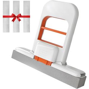 Self Squeezing Mini Mop, Mini Foldable Desktop Mop, Orange Small Sponge Mop, Wet and Dry Use Cleaning System, Replaceable Head, for Desktop, Kitchen, Counter, Glass, Tile (White)