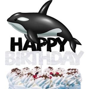 Killer Whales Cake Topper for Boys Girls Baby Shower Whales Happy Birthday Cake Decorations Ocean Cute Animals Theme Party Supplies Fish Glitter Cake Decor