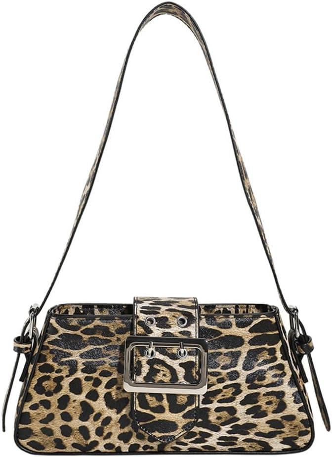 Leopard Print Shoulder Bag Cheetah Print Hobo Handbag Women Leather Vintage Clutch Handbag Purse (Khaki)