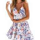 xxxiticat Women's Floral Print Beach Sundress Sleeveless Halter Spaghetti Straps Backless Lace Mini Swing Skater Dresses Small