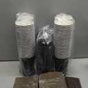 LITOPAK 100 Pack 16 oz Paper Coffee Cups with Lids, Black Disposable Coffee Cups with Lids, Sleeves and Stirring Sticks, for Parties, Picnic, Travel, and Events