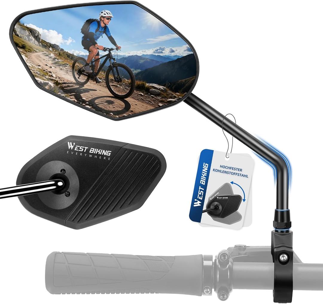 Bike Mirror Handlebar Mount Carbon Steel Bicycle Rear View Mirror, Fits 21-26mm Handlebar for Bicycle, EBike, Scooter Universal Adjustable Safety Mirrors for Commuting & Mountain Biking