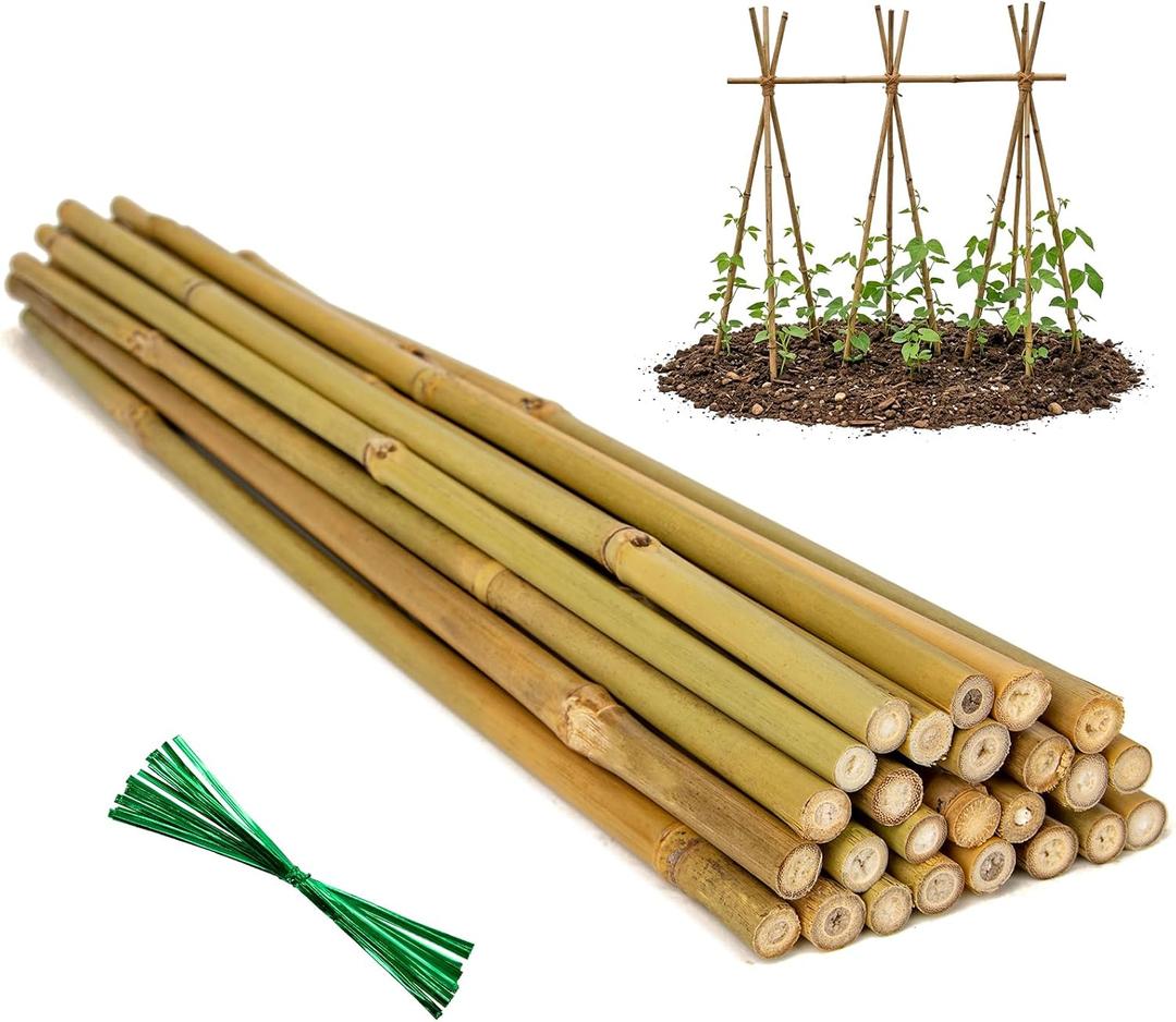 Plant Stakes Natural Bamboo Sticks - 25 Pcs Bamboo Garden Stakes for Plants 3 FT Plant Support Sticks with Twist Ties for Tomatoes Beans Orchid Flowers Indoor Outdoor Potted Climbing Plants