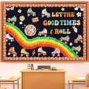 Funrous Let the Good Times Roll Bulletin Board Decorations Groovy Classroom Bulletin Decor 3D Rainbow Roller Skate Retro Hippie Boho Disco Paper Cutouts for Middle High School Chalkboard Wall Supplies