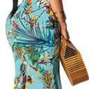 Women's Summer Floral Spaghetti Strap Long Maxi Dresses Low-Cut Bohemian Beach Sundress (Lightblue, X-Large)