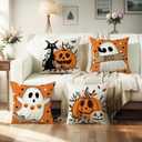 Halloween Pillow Covers 16 x 16 Inch Set of 4 Orange Polka Dots Pumpkins Boo Black Cat Ghost Throw Pillow Covers Indoor Outdoor Decorative Pillow Case for Sofa Couch Bed Living Room Decor