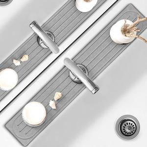 2 x Faucet Mat for Kitchen Sink, Diatomite Stone Drying Mat & Sink Protector, Prevent Moisture, Quick-Dry Splash Guard for Kitchen & Bathroom Counter, Light Gray, 23.6" x 3.9"